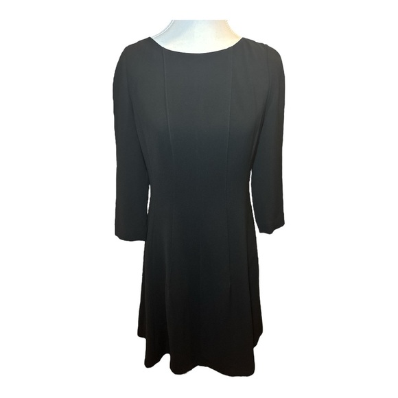 Lafayette 148 A-Line Black Mini Dress 3/4 Sleeves Sz 2P Classic Minimalist LBD - Picture 1 of 10